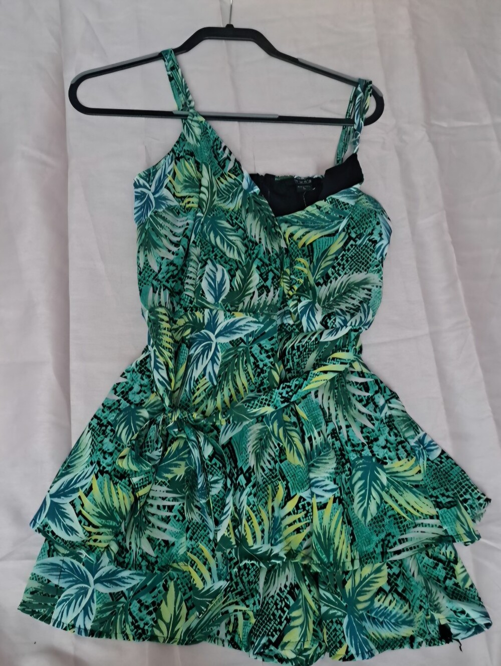 Toxik3 Women Romper Plus Green Tropical Leaf Pattern 1 Piece Adjustable Strap L - Picture 3 of 9